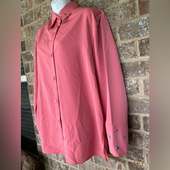 Maggie Sweet Vintage Long Sleeved Blouse Size Large Gorgeous Silver Studded - Picture 2 of 9